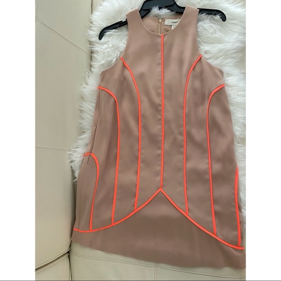C/MEO Collective Dresses & Skirts - C/MEO COLLECTIVE Flowy w/ Neon Orange Art Deco Piping MIDI Dress w/ pockets